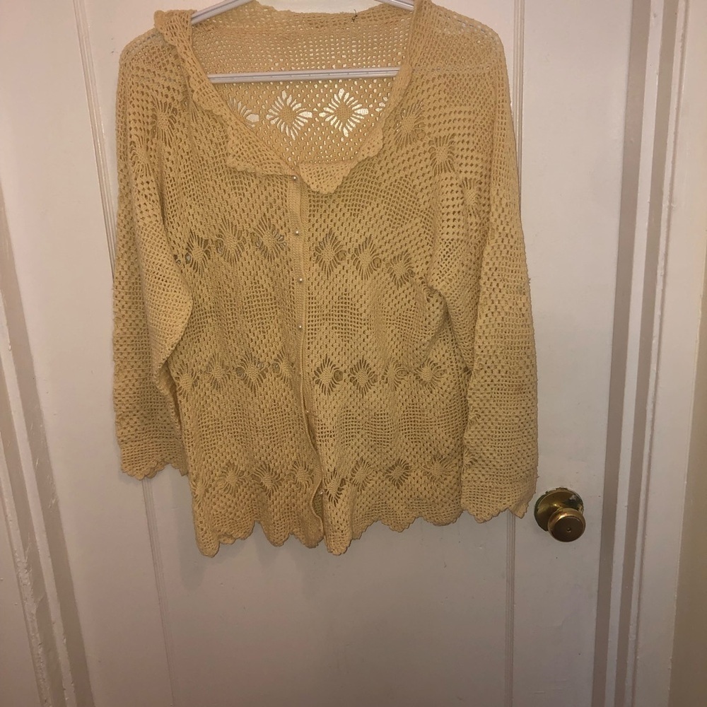 Women's hand crocheted by me. Cream coloured Lacey sweater. Brand new shape